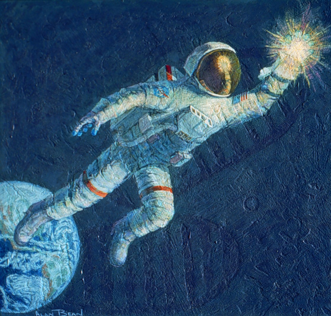 Космический полет человека. Картины Леонова Алексея Архиповича. Картина космос.